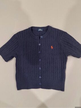 Polo by Ralph Lauren Navy Knit Sweater with Yellow Logo Tag